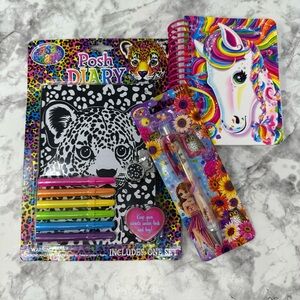 Lisa Frank Posh Diary, Charm Pen & Unicorn Mini Spiral Notebook Bundle 90s Y2K